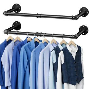 lot 14339 image: Abiglifty Wall Mounted Clothes Rack 38.4 Inch, 2 Pack Industrial Pipe Clothing Rack, Black Wall Clothing Rack, Multi-Purpose Clothing Hanging Rod for Closet
