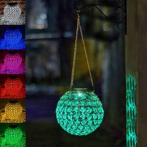 lot 14342 image: Solar Lantern Hanging Outdoor Christmas Decorative, Dual LEDs Dia 7.5���� Color Changing and Cool White Crystal Globe Hanging Lights Waterproof with S Hooks Decor in Garden, Pathway, Front Door-Clear
