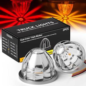 lot 14349 image: Okerny 2-Pack Dual Color Watermelon Lights with Strobe & Steady Lighting Clear Lens RedAmber LED Side Marker Turn Signal Lights for Truck Trailer RV Off-Road Vehicle
