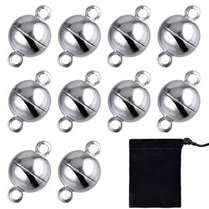 lot 14353 image: Hotop 10 Pieces Jewelry Magnetic Clasps Round Magnetic Clasps for Bracelet Necklace Making, 8 mm (White Steel Color)