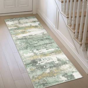 lot 14357 image: BEIMO Runner Rug for Hallway Kitchen, 26x5 Machine Washable Runners Rug for Entryway, Soft Modern Abstract Throw Rugs, Low Pile Floor Cover with Non Slip Backing, Light Green