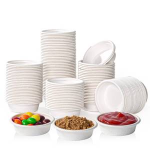lot 14361 image: ECOLipak 1 oz Compostable Condiment Cups, 500 Pack Biodegradable Bagasse Portion Cups for Samples, Jello Shots, Tastings, Dessert, Juice, Souffle