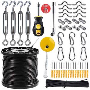 lot 14362 image: Newleray String Light Hanging Kit,Guide Wire for Outdoor String Lights, Shade sail Hardware kit,with 164 Ft Nylon Coated Stainless Steel 304 Wire Rope