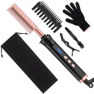 lot 14367 image: Hot Comb for Lace Front Wigs, Ceramic Electric Straightening Combs with 14 Temperature Settings & Auto Shut Off, Dual Voltage Travel Pressing Comb Set for Black Women Hair
