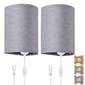 lot 15228 image: Wall Sconces Set of 2, Plug in Wall Sconces with OnOff Switch, 3-Color Selectable (3000K4000K6000K), Fabric Linen Lamp Shades, No Wiring Required, Ideal for Bedroom, Living Room, and Porch (Grey)