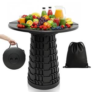 lot 15231 image: graxie Upgraded Collapsible Stool with Table Top, Portable Telescopic Seat, Folding Stool for Camping Gardening Fishing Hiking BBQ, Tabletop Diameter 19.7 inches