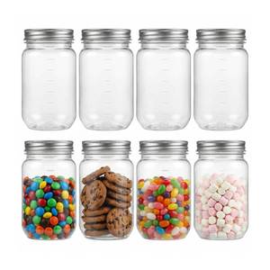 lot 15235 image: novelinks 16 oz Plastic Mason Jars with Lids, Refillable Clear Plastic Jars with Lids 16oz & Reusable Empty Storage Containers with Lids (Sliver,8 Pack)
