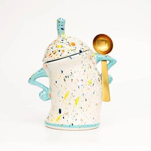 lot 15239 image: Canister With Attitude - Attitude Jar, Ceramic Airtight Food Storage Container with Spoon for Tea, Coffee, Sugar, Flour, Cute Kitchen Decor (Cyan)