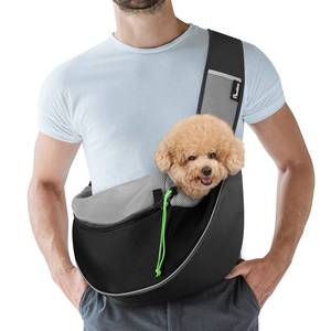 lot 15243 image: Pawaboo Hand Free Dog Sling Carrier, Breathable Mesh Bag for Pet Puppy Cat, Drawstring Dog Papoose with Adjustable Strap and Pocket, Crossbody Dogs Purse for Travel Outdoor, M, Black