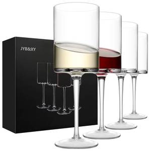 lot 15254 image: Premium Crystal Wine Glasses - Hand Blown, Thin Rim, Long Stem, Square Unique Design - Set of 2, 15oz - Perfect for Men or Women, Wedding, Anniversary, Christmas, Birthday Gift