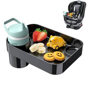 lot 15258 image: DOKNAAM Car Seat Snack Tray for Toddlers - 3 Inch Cup Holder Fits Most Sippy Cups & Straw Bottles with Dip Well, Mess-Free Square Kids Travel Tray Road Trip Essentials, Black