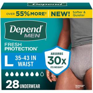 lot 15261 image: Depend Fresh Protection Adult Diapers, Incontinence Underwear for Men, Disposable, Maximum, Large, Grey, 28 Count, Packaging May Vary