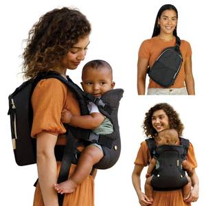 lot 15265 image: The Infantino Flip 4-in-1 Convertible Baby Carrier & Crossbody Diaper Bag - Grow-with-Me Carrier with Attachable Crossbody Diaper Bag, Black and Gold, 2-Piece Set