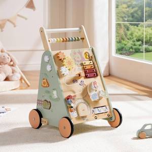 lot 15266 image: ROBUD Wooden Baby Push Walker, Forest Theme Learning Walking Toys, Adjustable Height Baby Walker with Decelerator, Montessori Toys for Baby Age 10 Months, WRP37