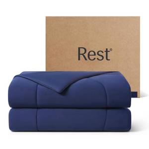 lot 15276 image: REST� Evercool� Cooling Comforter, FullQueen, Blanket for Hot Sleepers, All Season Bedding to Keep Cool for Night Sweats, Breathable Lightweight Blanket, 90x90 Inches, Midnight Blue