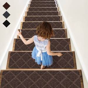 lot 15278 image: RIOLAND Stair Treads Carpet Non-Slip Indoor 15 PCS Wood Stair Treads Rugs Modern Stair Runners for Kids Dogs, 8 X 30, Diamond Brown