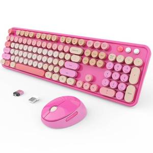 lot 15281 image: SkyGive Wireless Keyboard and Mouse Combo, Ergonomic Full Size Typewriter Retro Round Keycaps Keyboard, Compatible with Windows, PC, Perfer for Home and Office Keyboards ��Red��