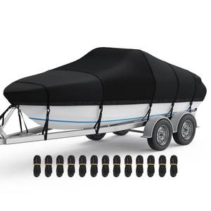 lot 15282 image: RVMasking Waterproof Boat Cover 23-24 ft, 1400D Heavy Duty Middle Reinforced Marine Grade Trailerable Cover, Fits 23-24 V-Hull Tri-Hull Bass Boat Runabout Fish Ski Boat with Storage Bag, Black