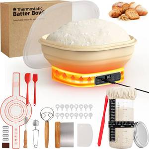 lot 15283 image: Heating Sourdough Starter Kit, 4L Electric Thermostatic Silicone Square Foldable Banneton Bread Proofing Basket with 6 Timer & Temp Settings for Dough Rising, Dishwasher Safe, Bread Making Kit