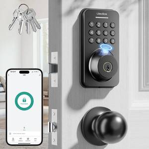 lot 15287 image: Ulecoce Fingerprint Keypad Deadbolt with Handle Set, Keyless Entry Door Lock, Door Locks for Front Door Lock Set, App Control, Auto Locking, Easy to Install, Matte Black