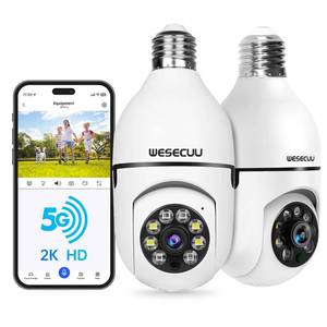lot 15288 image: WESECUU Light Bulb Security Camera -5G& 2.4GHz WiFi 2K Security Cameras Wireless Outdoor Motion Detection and Alarm,Two-Way Talk,Color Night Vision,Human Detection, Bulb Camera Compatible with Alexa