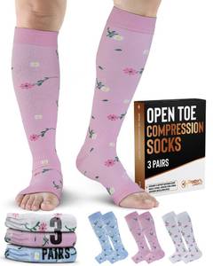 lot 16404 image: Doctors Select 3 Pairs Copper Toeless Compression Socks Women & Men - 20-30 mmHg Open Toe Compression Socks Women, Knee High, Flowers