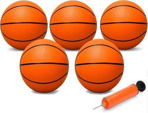 lot 16408 image: 9 Mini Basketball for Indoor Mini Basketball Hoop, Replacement Basketballs Soft Ball for Inflatable Pool, Pool Beach Sandbox Outdoor Sports Gift Pack for Toddler kids Adults, 5 PCS (with Pump)