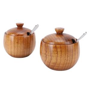 lot 16409 image: Yosoo Health Gear Wood Salt Bowl 2pcs Wood Salt and Bowl with Lids and Spoons, Multifunctional Salt Jar with Lid Spoon for Sugar Condiment 3.3x2.6in Cellar and Storage Box