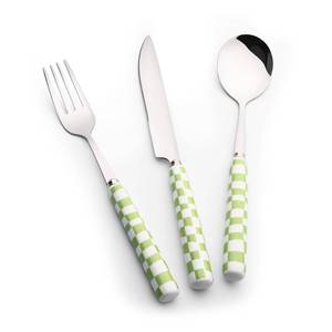 lot 16427 image: Koythin 3-Piece Cutlery Set, Stainless Steel Flatware Sets with Green Checkerboard Pattern Ceramic Handle, Utensils including Knife Fork Spoon (Green)