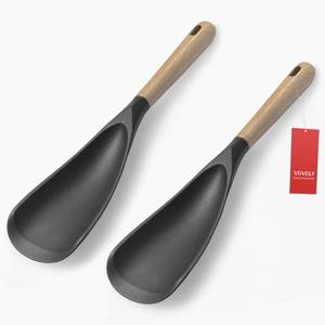 lot 16429 image: VOVOLY Cooking Spoon for Nonstick Cookingwares, Silicone Spatula Spoon for Mixing, Scoop, and Scrape, (Black-2 pack, 11.4)