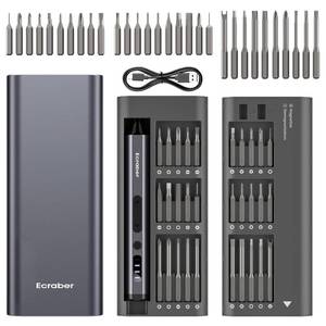 lot 16433 image: Ecraber 34-in-1 Mini Electric Precision Screwdriver Sets, Cordless Screwdriver with 30pcs S2 Magnetic Bits, 4 LED lIghts, 5 Torque Settings��Repair Tool Kit for Phone, Watch, Drones, Computer, Laptop