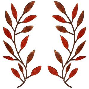 lot 16444 image: Zhengmy 2 Pieces Metal Tree Leaf Wall Decor Vine Olive Branch Leaf Wall Art Living Room, Hallway Wall Decor Outdoor Decoration(Autumn Color)