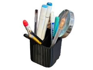 lot 16445 image: Modern Desk Pencil Holder with Divider, 2.8-inch Cube, Black Ribbed Design, Office Gift, Desk Organizer, Pencil Cup, Made in Texas, 1 ct