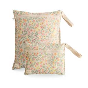 lot 18133 image: mushie Water Resistant Wet Bags  Large & Small Reusable Storage Bag for Baby Items and Travel  Zippered Pockets with Handle  Machine Washable, Set of 2 (Pastel Blooms)