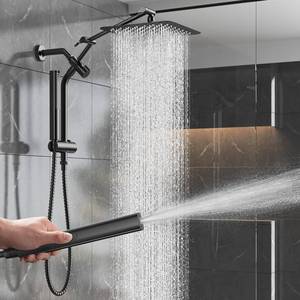 lot 19917 image: Veken 10 Luxurious All Metal Rain Shower Head with Handheld Spray Combo, High Pressure Rainfall Square Shower Heads with Extension Arm, Wide Dual Showerhead, Bathroom Accessories, Matte Black