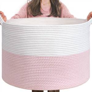 lot 19919 image: INDRESSME XXXLarge Storage Basket with Handle, Pink Laundry Basket for Nursery Stuffed Animal Storage, Baby Baskets Kids Toy Organizer, 21.7 x 21.7 x 13.8, Pink