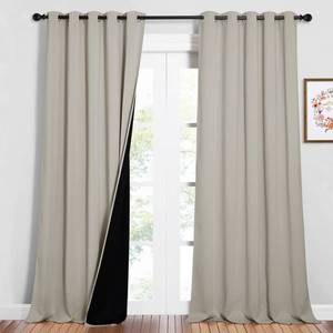 lot 19920 image: NICETOWN Full Shading Curtains for Windows, Super Heavy-Duty Black Lined Blackout Curtains for Bedroom, Privacy Assured Window Treatment (Natural, Pack of 2, 62 inches W x 95 inches L)