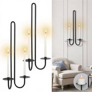 lot 19926 image: Wall Sconce Candle Holder Metal Hanging Wall Decorations for Home,Living Room, Bathroom, Dining Room, Set of 2��Black