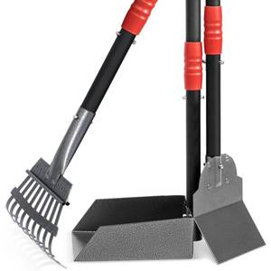 lot 19938 image: Heeyoo Dog Pooper Scooper, Dog Poop Tray and Rake Set, Pet Waste Removal Scoop with Long Adjustable Sectional Stainless Handles