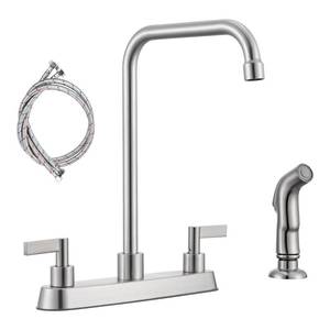 lot 19952 image: KroBer Kitchen Faucet with Sprayer, Kitchen Sink Faucet, Brushed Nickel 4 Hole 8 Inch Centerset RV Faucet for Kitchen Sink, Stainless Steel Kitchen Faucet with Side Sprayer