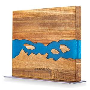 lot 19960 image: Magnetic Knife Block with Steel Base, Double��Sided Knife Holder Made of Acacia Wood for Chef Knives, Modern Kitchen Countertop Organizer, Blue Resin River Design