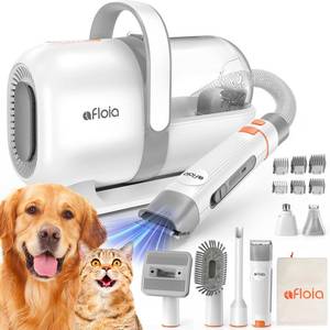 lot 19965 image: Afloia 6-in-1 Dog Grooming Kit, Pet Grooming Vacuum for Shedding, Dog Hair Vacuum with Clipper Nail Trimmer Grinder, Pet Brush Groomer at Home, Low Noise Cats Hair Remover, 1.5L Dust Cup, White