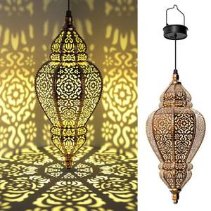 lot 19971 image: Hapjoy Moroccan Hanging Solar Lights Outdoor Lantern Bidirectional Availabili Garden Decor Waterproof Plastic Gold Decorations for Patio Pathway Yard Backyard Solar Powered Garden Decorative (2, gold)
