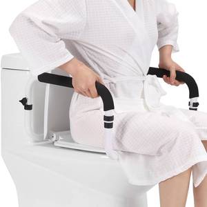 lot 19976 image: Toilet Safety Rail, Safety Frame for Toilet Seat, Toilet Grab Bar with Adjustable Width for Seniors Supports 350lbs (Black and White)