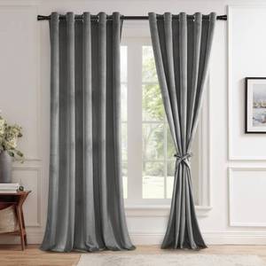 lot 19978 image: JIUZHEN Grey 60 x 96 inches Velvet Blackout Curtains - Extra Wide Insulated Window Covering Noise Absorbing & Privacy Protect Drapes for Living RoomIndoor Decorations, Set of 2 with Tiebacks