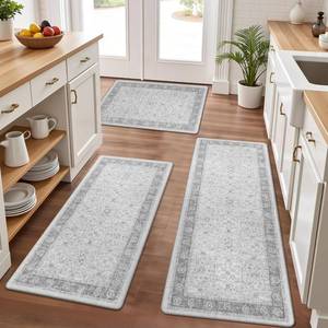 lot 19980 image: Pauwer Anti Fatigue Kitchen Floor Mats Set of 3, PVC Foam Padded Kitchen Rugs, Non Slip Cushioned Comfort Standing Mat, Waterproof Sink Rug for Small Kitchen Area, Laundry Room, Light Grey