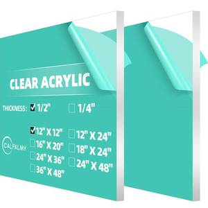 lot 20151 image: CALPALMY (2 Pack) 12 Thick Clear Acrylic Sheets - 12 x 12 Pre-Cut Plexiglass Sheets for Craft Projects, Acrylic Signs, Display Cases or Shelving and More - Easy to Cut with Power Saw etc