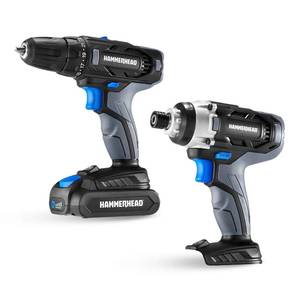 lot 20160 image: Hammerhead 20V Cordless 2-Tool Combo Kit Drill and Impact Driver with 1.5Ah Battery and Charger - HCC2020