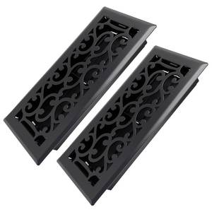 lot 20186 image: Howeall 4x10 Inches 2 Pack Heavy Duty Walkable Floor Register - Easy Adjust Air Supply Lever Decorative Floor Vent Covers - Savannah Design Vent Covers for Home - Matte Black