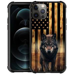 lot 20194 image: DAIZAG Compatible with iPhone 13 Case,All-Round Protection Shockproof Anti-Scratches TPU Cover,Cases for Man Woman-Wolf American Wood Grain Flag